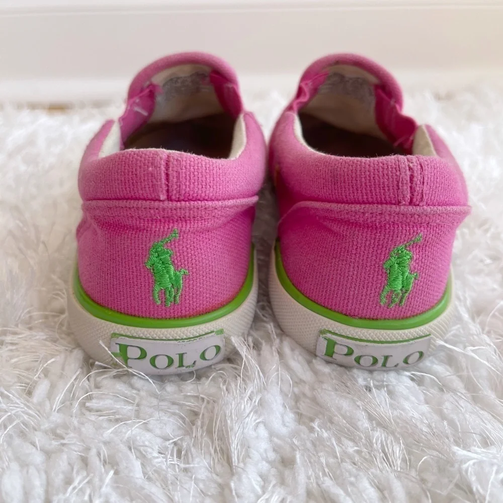 Ralph Lauren girls slip-on pink multicolor logo shoes size 9